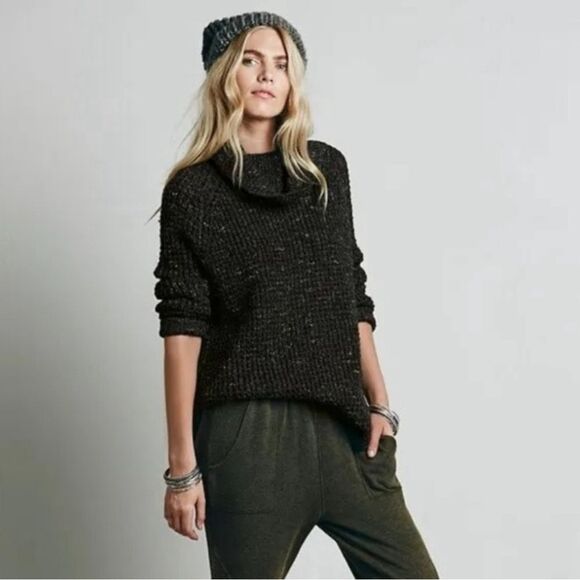 Free People Dylan Tweed Pullover in Charcoal Combo Turtleneck Sweater size XS - Picture 8 of 12